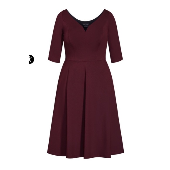 NEW CITY CHIC Cute Girl Fit and Flare Elbow Sleeve Midi Dress Burgundy Size 22 - Picture 5 of 9